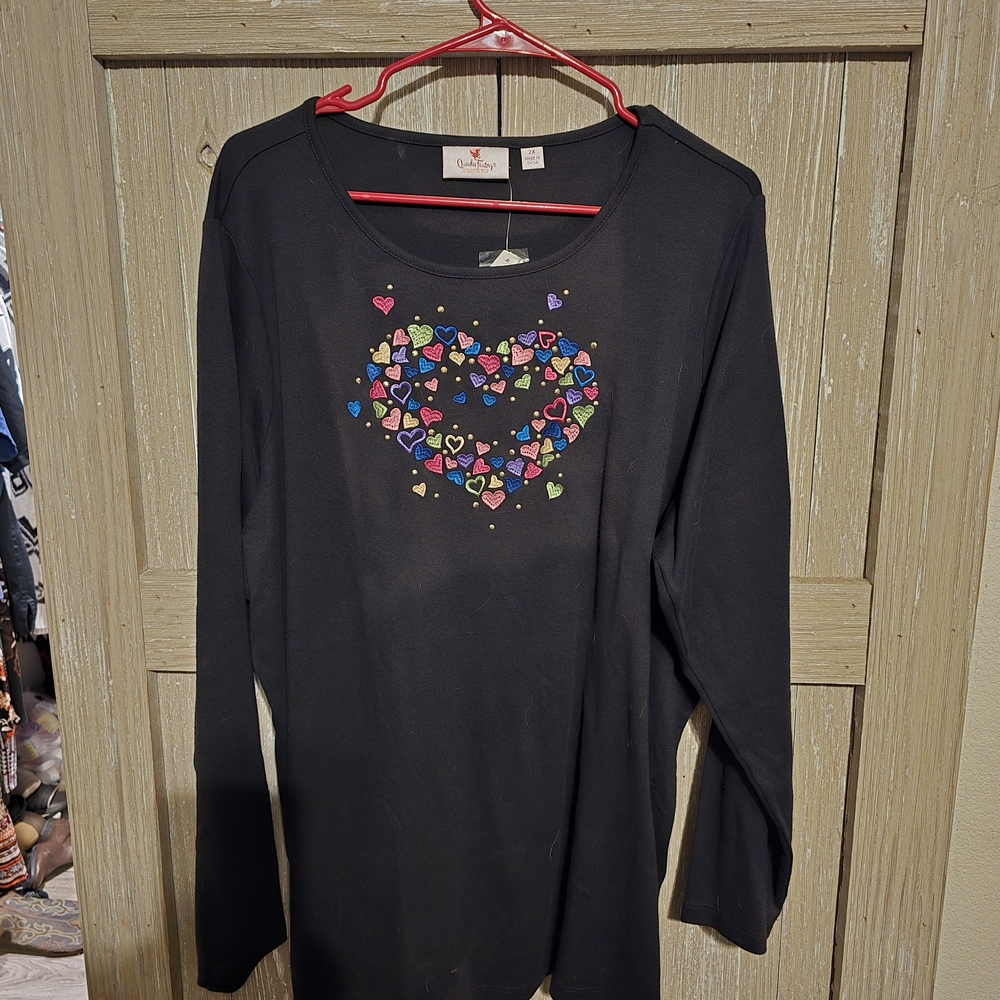 Quacker Factory Red and Black Crew Neck Sweater with Butterfly Design